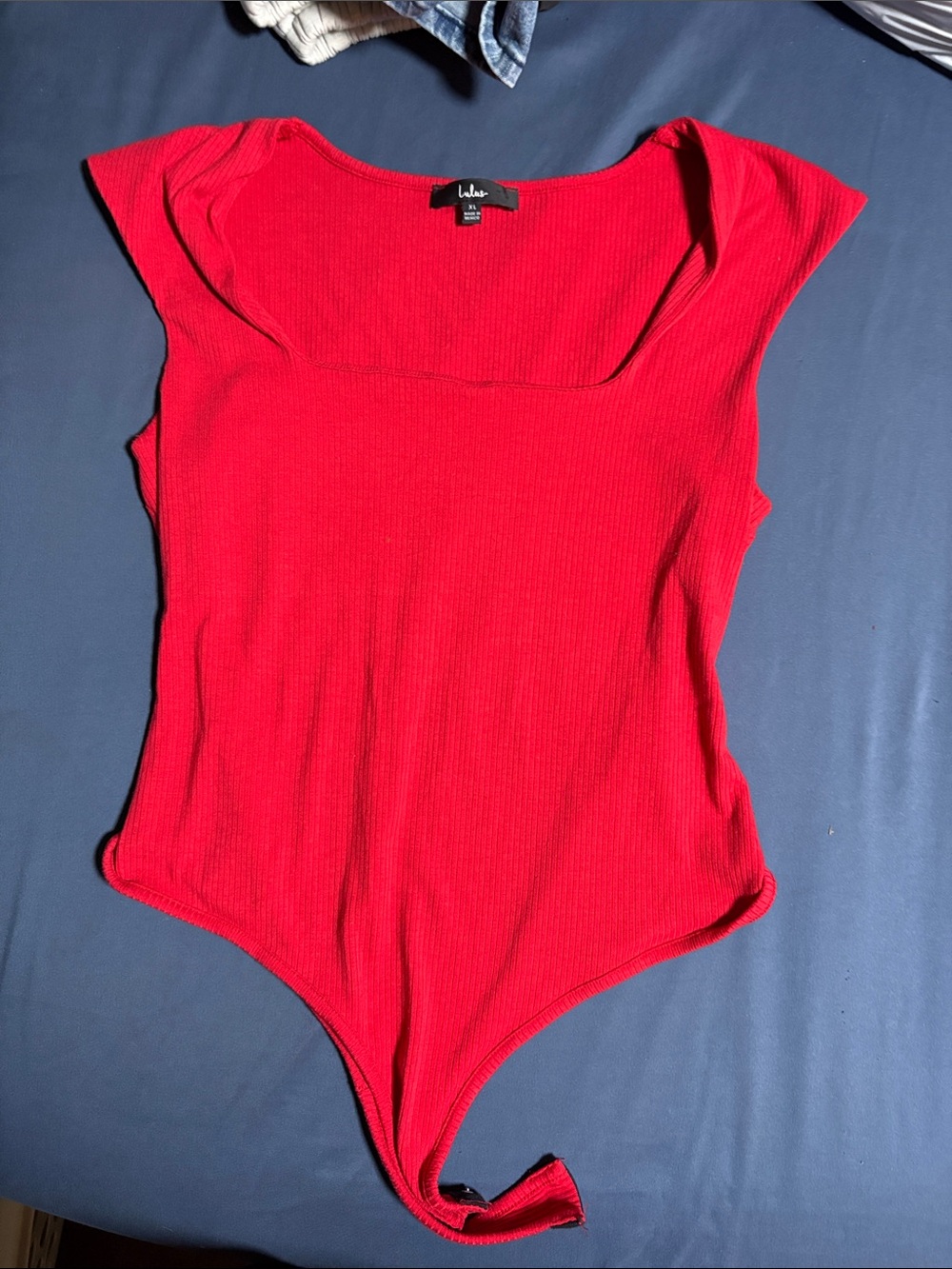 Lulu's Red Ribbed Scoop Neck Bodysuit